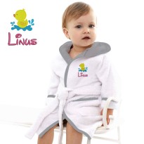 Baby and Toddler Cute Duck Embroidered Hooded Bathrobe in Contrast Color 100% Cotton